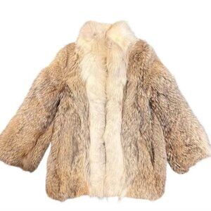 Vintage Coyote & White Fox Fur Coat – Luxurious Waist-Length Design